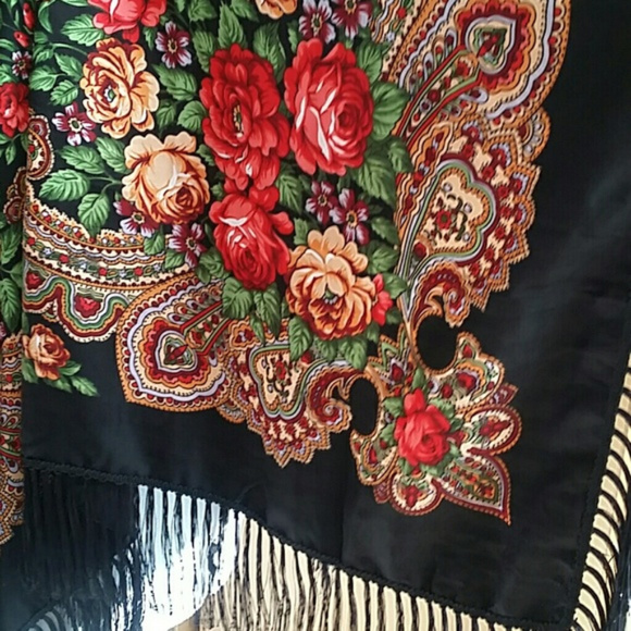 Boho Chic Scarf Wrap Shall Boho Babushka Gypsy Scarf Spell Boho Tassels - Picture 6 of 13